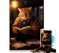 Puzzle 1000 pièces pour Adolescents Chat lisant Un Livre Découpe de qualité supérieure Jeu Amusant et divertissant Facile à Jouer Décoration de Noël (38x26cm)