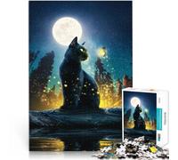 Puzzle 1000 pièces pour Adolescents Chat Lune et Étoiles Entraînez Votre Cerveau et Vos Mains Une œuvre d'art 38x26cm