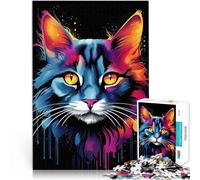 Puzzle 1000 pièces pour Adolescents Chat Maine Coon coloré Entraînez Votre Cerveau et Vos Mains Une œuvre d'art 38x26cm