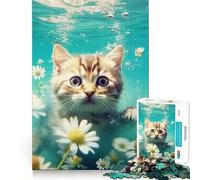 Puzzle 1000 pièces pour Adolescents Chat nageant dans l'eau Découpe précise Activité Manuelle Exercice Mental Jeu Amusant et Relaxant Activité d'anniversaire (38x26cm)