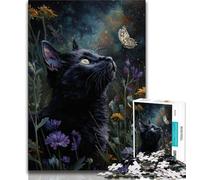 Puzzle 1000 pièces pour Adolescents Chat Noir 1000 pièces pour Adultes Jeu de Quiz décoration Murale Cadeaux d'anniversaire et de Noël Uniques 26x38cm
