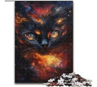 Puzzle 1000 pièces pour Adolescents, Chat Noir aux Flammes cosmiques, Jeu Stimulant et Familial avec des pièces de Formes aléatoires entièrement emboîtables (Taille 50x75cm)