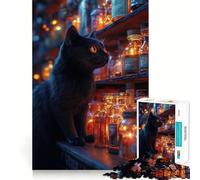 Puzzle 1000 pièces pour Adolescents Chat Noir avec flacons de Potion Découpe précise,Jeu d'exercice cérébral,détente et Amusement pour Un Anniversaire (50x75cm)