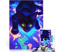Puzzle 1000 pièces pour Adolescents Chat Noir dans des tourbillons de néon Jeu intellectuel De Superbes Cadeaux et Jouets 38x26cm