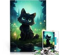 Puzzle 1000 pièces pour Adolescents Chat Noir dans la forêt enchantée Défi Difficile avec Affiche et Feuille de Questions correspondantes 38x52cm