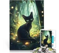 Puzzle 1000 pièces pour Adolescents Chat Noir dans la forêt enchantée Jouets de Jeu est idéal comme Cadeau pour Toute la Famille 38x52cm