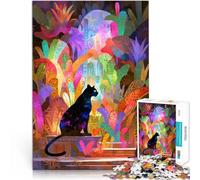 Puzzle 1000 pièces pour Adolescents Chat Noir dans Un Jardin coloré Jouets à Faire soi-même Cadeau d'œuvre d'art 38x26cm