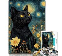 Puzzle 1000 pièces pour Adolescents Chat Noir, entraînez Votre Cerveau et Vos Mains, Cadeaux pour Amis et Famille à partir de 14 Ans 38x26cm