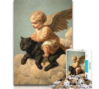 Puzzle 1000 pièces pour Adolescents, Chat Noir et bébé Ange, Jouets éducatifs, Anti-Stress, Cadeaux et Jouets de qualité, 26x38cm