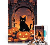 Puzzle 1000 pièces pour Adolescents Chat Noir et citrouilles d'halloween Casse-tête est idéal comme Cadeau pour Toute la Famille 38x26cm