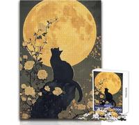 Puzzle 1000 pièces pour Adolescents - Chat Noir et sérénade au Clair de Lune - Jeu intellectuel pour améliorer la mémoire - Cadeau d'anniversaire - Dimensions:38x52cm