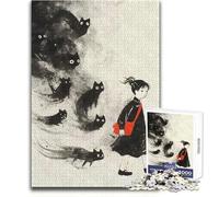 Puzzle 1000 pièces pour Adolescents - Chat Noir, fantômes et Yokai - Jeu intellectuel pour améliorer la mémoire - Cadeau d'anniversaire - Dimensions:38x52cm
