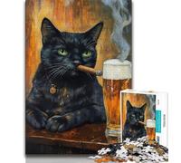 Puzzle 1000 pièces pour Adolescents Chat Noir fumant, Jeu éducatif Familial, Cadeaux pour Amis et Famille à partir de 14 Ans 38x26cm