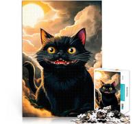 Puzzle 1000 pièces pour Adolescents Chat Noir Souriant Réduction du Stress intéressante Décoration d'intérieur et Cadeaux Uniques 52x38cm