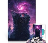 Puzzle 1000 pièces pour Adolescents Chat Noir sous la Galaxie Jeu Familial Anti-Stress Défi Difficile Idées Cadeaux 52x38cm
