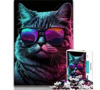 Puzzle 1000 pièces pour Adolescents Chat Nuits Néon 1000 pièces Jouet éducatif Anti-Stress Cadeaux pour Amis et Famille 38x26cm
