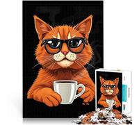 Puzzle 1000 pièces pour Adolescents Chat Orange Cool et café Jouets Jeux éducatifs Soulagement du Stress Une œuvre d'art 38x26cm
