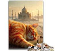 Puzzle 1000 pièces pour Adolescents Chat Orange endormi Difficile à compléter mais Amusant et Humoristique avec Affiche Assortie et Feuille de Questions 26x38cm