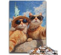 Puzzle 1000 pièces pour Adolescents Chat Orange prenant Un Selfie Difficile à compléter mais Amusant et Humoristique avec Affiche Assortie et Feuille de Questions 50x75cm