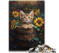 Puzzle 1000 pièces pour Adolescents Chat Parmi Les tournesols Convient aux Enfants de 14 Ans et Plus Jeu éducatif pour Anniversaire et Noël 50x75cm