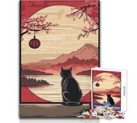 Puzzle 1000 pièces pour Adolescents - Chat - Paysage Japonais - Calme et agréable - Loisirs - Jeu de précision - Dimensions:38x52cm