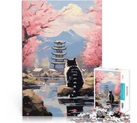 Puzzle 1000 pièces pour Adolescents Chat Paysage Japonais Entraînez Votre Cerveau et Vos Mains Jeu de défi Unique 38x26cm