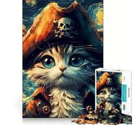 Puzzle 1000 pièces pour Adolescents Chat Pirate Van Gogh Découpe précise Jeu d'art et de réflexion Intelligent Activité de détente pour Un Anniversaire (38x52cm)