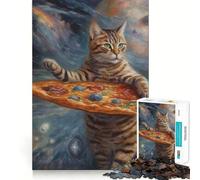 Puzzle 1000 pièces pour Adolescents Chat Pizza Espace Découpe serrée Jeu de logique Amusant Jeu Silencieux Décoration de Noël Cadeau (38x26cm)