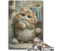 Puzzle 1000 pièces pour Adolescents Chat prenant Un Bain Difficile à compléter mais Amusant et Humoristique avec Affiche Assortie et Feuille de Questions 50x75cm