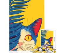 Puzzle 1000 pièces pour Adolescents Chat Qui Regarde derrière Une Feuille de Palmier Jeu éducatif pour s'amuser Jeu Pratique et Stimulant Dimensions 38x52cm