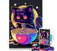 Puzzle 1000 pièces pour Adolescents Chat Ramen Néon Découpe Aiguë Activité Manuelle Exercice Mental Amusant Détente Jeu Activité d'anniversaire (50x75cm)