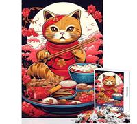 Puzzle 1000 pièces pour Adolescents Chat Ramen Ruby Jeux éducatifs pour Toute la Famille Jouet Amusant Décoration Murale Cadeaux Uniques d'anniversaire et de Noël (38x52cm)