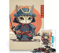 Puzzle 1000 pièces pour Adolescents Chat Samouraï Guerrier Japon Découpe précise Activité Manuelle Exercice Mental Amusant Détente Jeu Activité d'anniversaire (50x75cm)