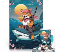 Puzzle 1000 pièces pour Adolescents Chat Samouraï Japonais Réduction du Stress intéressante Cadeaux du Père Noël Secret 38x26cm