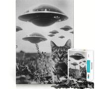 Puzzle 1000 pièces pour Adolescents,Chat Selfie avec OVNI,Articulation Fine,Jeu Amusant et Stimulant,Cadeau d'anniversaire (38x52cm)