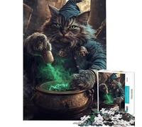Puzzle 1000 pièces pour Adolescents Chat Sorcier préparant Une Potion Décoration Murale pour Toute la Famille (38x52cm)