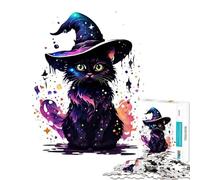 Puzzle 1000 pièces pour Adolescents Chat Sorcière Cosmique Jeu éducatif Défi Cadeau Amusant Décoration Murale (Dimensions 38x26cm)