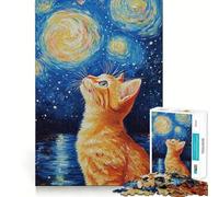 Puzzle 1000 pièces pour Adolescents Chat sous Ciel étoilé Activité Manuelle de découpe précise,Exercice Mental,Jeu Amusant et Relaxant,activité d'anniversaire (38x26cm)
