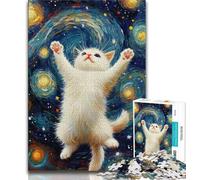 Puzzle 1000 pièces pour Adolescents Chat sous Le Ciel Nocturne, Jeux Amusants en Famille, activités Amusantes à la Maison, Cadeau d'anniversaire, Cadeaux de Voyage 50x75cm