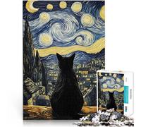 Puzzle 1000 pièces pour Adolescents Chat sous Un Paysage de Nuit étoilée Casse-tête Liste de souhaits avec Le Père Noël 52x38cm