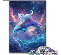 Puzzle 1000 pièces pour Adolescents, Chat sur Un Dauphin, Jouet éducatif et décompressant, Cadeau d'anniversaire, décoration Murale (Taille 50x75cm)