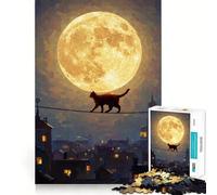 Puzzle 1000 pièces pour Adolescents Chat sur Un Fil,Pleine Lune,Bordure précise,Activité intellectuelle,Jeu de détente,Cadeau d'anniversaire Artistique (38x26cm)