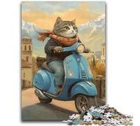 Puzzle 1000 pièces pour Adolescents, Chat sur Une Moto, Jouets éducatifs et Amusants à la Maison, Cadeaux d'anniversaire et de Voyage, 50x75cm