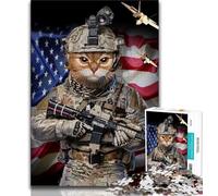 Puzzle 1000 pièces pour Adolescents Chat tigré Soldat d'élite Puzzle 1000 pièces Anniversaire et Cadeaux Uniques pour Les 14 Ans et Plus 38x26cm