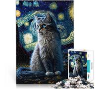 Puzzle 1000 pièces pour Adolescents Chat Van Gogh Compétition de Vitesse Manuelle Décoration Murale, Cadeaux Uniques pour Anniversaire et Noël 38x26cm