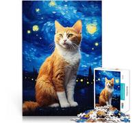 Puzzle 1000 pièces pour Adolescents Chat Van Gogh Jouet éducatif d'apprentissage avec des pièces de Formes aléatoires entièrement imbriquées 38x26cm