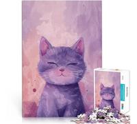 Puzzle 1000 pièces pour Adolescents Chat Violet Souriant Jeux éducatifs Décoration d'intérieur Super Cadeau 52x38cm