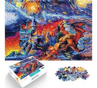 Puzzle 1000 pièces pour Adolescents Château du Dragon de la Nuit étoilée Jeu Pratique Renforcer l'amour Entre Les Couples 38x26cm