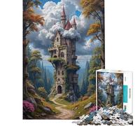 Puzzle 1000 pièces pour Adolescents Château Fantastique dans Une forêt avec des Nuages Puzzle à Monter soi-même Décoration Murale Cadeau Unique pour Anniversaire et Noël (Dimensions 38x52cm)
