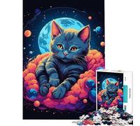 Puzzle 1000 pièces pour Adolescents Chaton Bleu Russe Aide à l'exercice cérébral Décoration Murale Jouet Convient aux Personnes de 14 Ans et Plus (38x26cm)